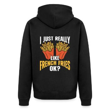 French Fries Food Pun Potato - Unisex Premium Bio Zip Hoodie - Schwarz - Hinten - Nico (187cm)