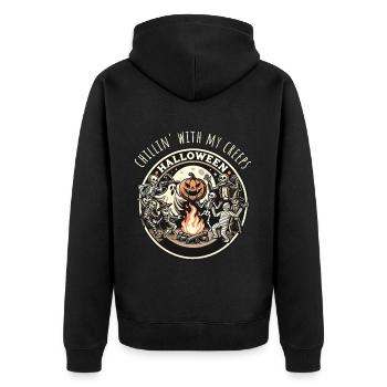 Halloween Chillin' With My Creeps - Unisex Premium Organic Zip Hoodie - black - Back - Nico (187cm)