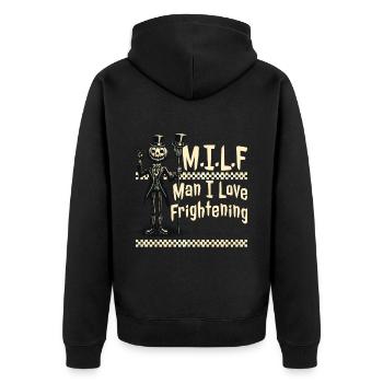 Gruseliges Kürbis Halloween Spaß - Unisex Premium Bio Zip Hoodie - Schwarz - Hinten - Nico (187cm)