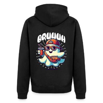Gespenst Mit Bruuuh Für Coole Vibes - Unisex Premium Bio Zip Hoodie - Schwarz - Hinten - Nico (187cm)