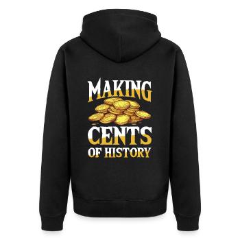 Making cents of history für einen Münzsammler - Unisex Premium Bio Zip Hoodie - Schwarz - Hinten - Nico (187cm)