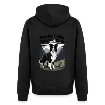 Border Collie Walking Club - Unisex Premium Bio Zip Hoodie - Schwarz - Hinten - Nico (187cm)