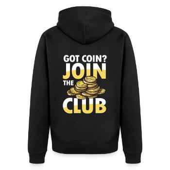 Got Coin Join The Club für einen Münzsammler - Unisex Premium Bio Zip Hoodie - Schwarz - Hinten - Nico (187cm)