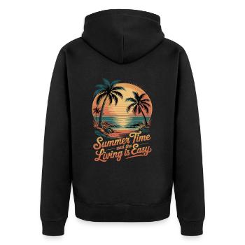 Summer Time And The Living Is Easy für - Unisex Premium Bio Zip Hoodie - Schwarz - Hinten - Nico (187cm)