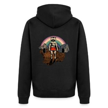 Fitness - Sport Waschbär - Unisex Premium Bio Zip Hoodie - Schwarz - Hinten - Nico (187cm)