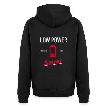 Akku leer - Elektroauto - Unisex Premium Bio Zip Hoodie - Schwarz - Hinten - Nico (187cm)