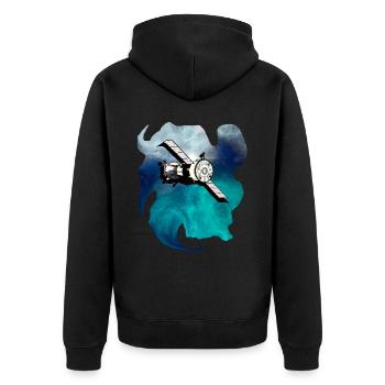 Weltraum Satellit - Unisex Premium Bio Zip Hoodie - Schwarz - Hinten - Nico (187cm)
