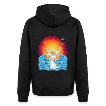 Angel Sunset Sea Waves Nature - Unisex Premium Organic Zip Hoodie - black - Back - Nico (187cm)