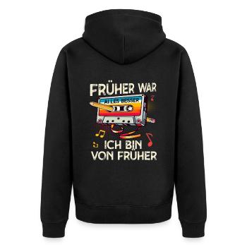 Kassetten Player Mixtape Musik 80er Vintage Retro - Unisex Premium Bio Zip Hoodie - Schwarz - Hinten - Nico (187cm)