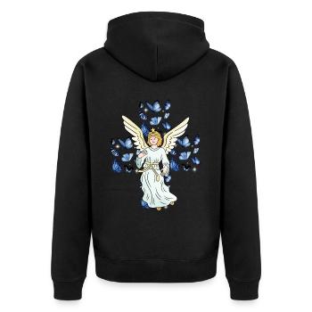 Angel Cross Crucifix Butterflies Crosses - Unisex Premium Organic Zip Hoodie - black - Back - Nico (187cm)
