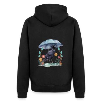 Vogel Rabe Regenschirm Wetter Natur Krähe - Unisex Premium Bio Zip Hoodie - Schwarz - Hinten - Nico (187cm)