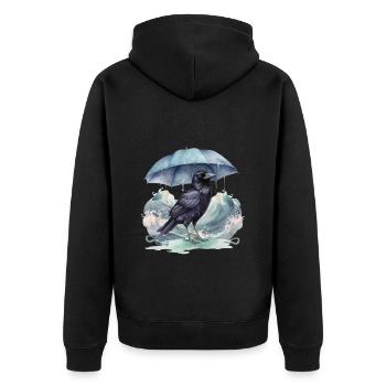 Vogel Vögel Regenschirm Wetter Küste Meer - Unisex Premium Bio Zip Hoodie - Schwarz - Hinten - Nico (187cm)