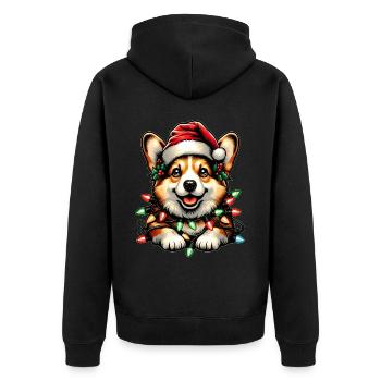 Cute Corgi Christmas Hat Xmas - Unisex Premium Organic Zip Hoodie - black - Back - Nico (187cm)