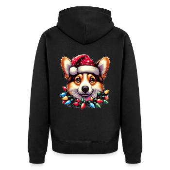 Cute Corgi Christmas Hat Xmas - Unisex Premium Organic Zip Hoodie - black - Back - Nico (187cm)