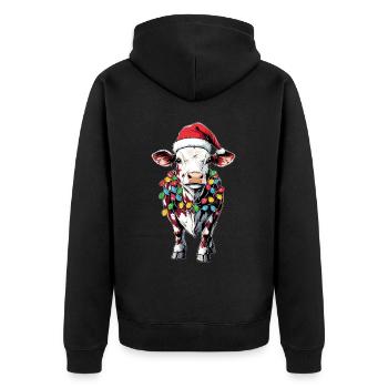 Hereford Cattle Farmer Christmas Hat Xmas - Unisex Premium Organic Zip Hoodie - black - Back - Nico (187cm)