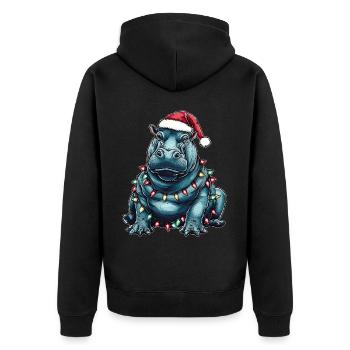 Hippo Hippopotamus Weihnachtsmütze Xmas - Unisex Premium Bio Zip Hoodie - Schwarz - Hinten - Nico (187cm)