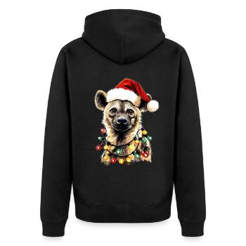 Cute Hyena Christmas Hat Xmas - Unisex Premium Organic Zip Hoodie - black - Back - Nico (187cm)