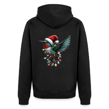 Colorful Hummingbird Santa Hat Xmas - Unisex Premium Organic Zip Hoodie - black - Back - Nico (187cm)