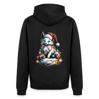 Weißer Kitsune Fuchs Weihnachtsmütze Xmas - Unisex Premium Bio Zip Hoodie - Schwarz - Hinten - Nico (187cm)