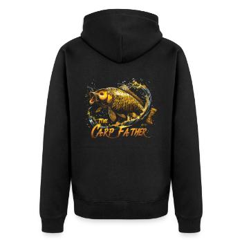„the Carp Father“ Karpfenangeln - Unisex Premium Bio Zip Hoodie - Schwarz - Hinten - Nico (187cm)