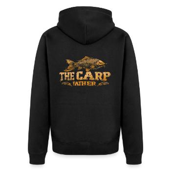 „the Carp Father“ Karpfenangeln - Unisex Premium Bio Zip Hoodie - Schwarz - Hinten - Nico (187cm)