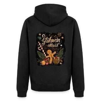 "Glühweinaktivist" - Weihnachts Glühwein - Unisex Premium Bio Zip Hoodie - Schwarz - Hinten - Nico (187cm)