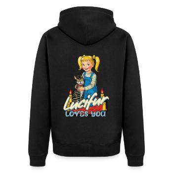 Lucifur Loves You Cat Humor - Unisex Premium Organic Zip Hoodie - black - Back - Nico (187cm)