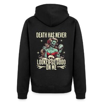 Death has never looked so good - Unisex Premium Organic Zip Hoodie - black - Back - Nico (187cm)