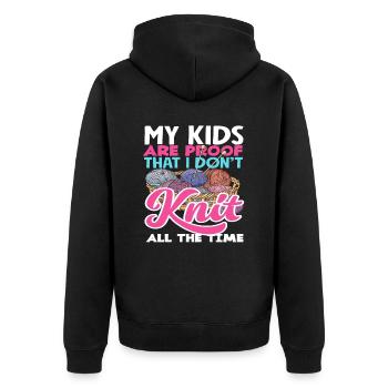 My children prove that I don't always knit - Unisex Premium Organic Zip Hoodie - black - Back - Nico (187cm)