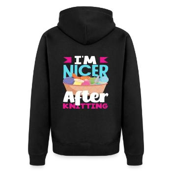 I'm nicer after knitting - Unisex Premium Organic Zip Hoodie - black - Back - Nico (187cm)
