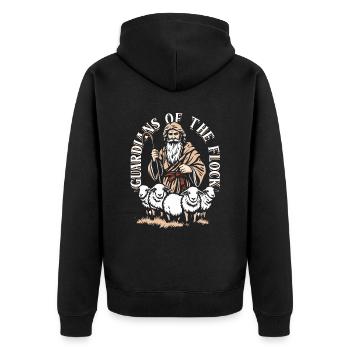 Schafhirte Schäferei Guardians of the Flock - Unisex Premium Bio Zip Hoodie - Schwarz - Hinten - Nico (187cm)