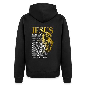 Löwe Des Juda -Glaubens An Christian Christian - Unisex Premium Bio Zip Hoodie - Schwarz - Hinten - Nico (187cm)