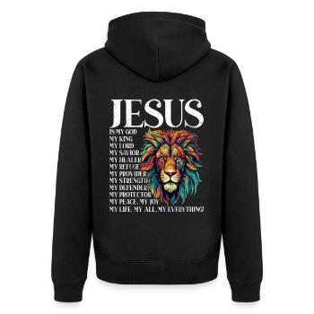 Löwe Des Juda -Glaubens An Christian Christian - Unisex Premium Bio Zip Hoodie - Schwarz - Hinten - Nico (187cm)