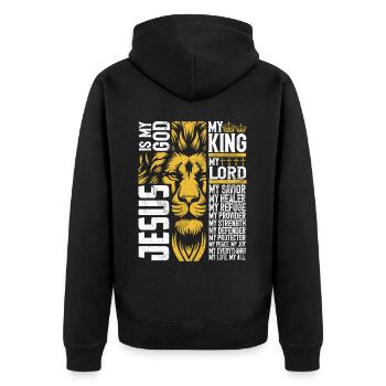 Löwe Des Juda -Glaubens An Christian Christian - Unisex Premium Bio Zip Hoodie - Schwarz - Hinten - Nico (187cm)