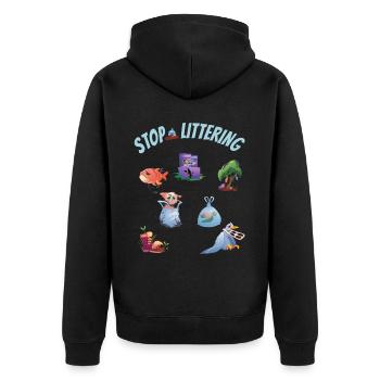 Stoppt Plastikverschmutzung & Umwelt Zu Vermüllen - Unisex Premium Bio Zip Hoodie - Schwarz - Hinten - Nico (187cm)