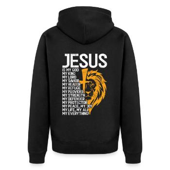 Löwe Des Juda -Glaubens An Christian Christian - Unisex Premium Bio Zip Hoodie - Schwarz - Hinten - Nico (187cm)
