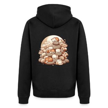Japanische Katzen Anime Kätzchen Schlafen Kawaii - Unisex Premium Bio Zip Hoodie - Schwarz - Hinten - Nico (187cm)