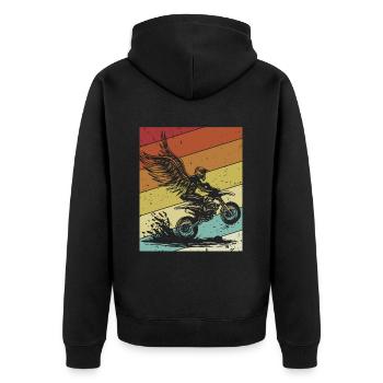 Retro Racing Supermoto Motorradfahrer Motocross - Unisex Premium Bio Zip Hoodie - Schwarz - Hinten - Nico (187cm)