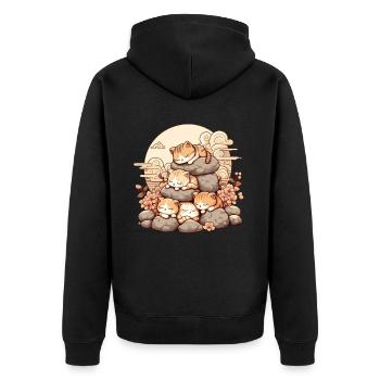 Japanische Katzen Anime Kätzchen Schlafen Kawaii - Unisex Premium Bio Zip Hoodie - Schwarz - Hinten - Nico (187cm)