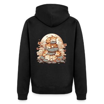 Japanische Katzen Anime Kätzchen Schlafen Kawaii - Unisex Premium Bio Zip Hoodie - Schwarz - Hinten - Nico (187cm)