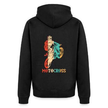 Retro Racing Supermoto Motorradfahrer Motocross - Unisex Premium Bio Zip Hoodie - Schwarz - Hinten - Nico (187cm)