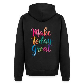 Mach Heute Großartig Mit Farbenfrohem Spruch - Unisex Premium Bio Zip Hoodie - Schwarz - Hinten - Nico (187cm)