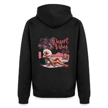 Sonnenuntergang Desert Vibes Urlaub Abenteuer - Unisex Premium Bio Zip Hoodie - Schwarz - Hinten - Nico (187cm)