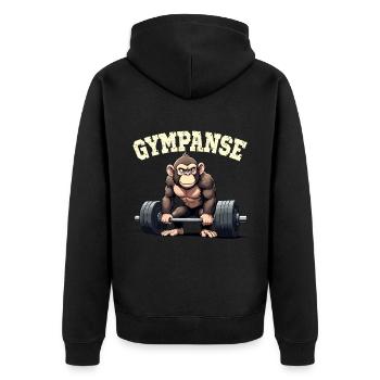 GYMPANSE Wortspiel Schimpanse Gym - Unisex Premium Bio Zip Hoodie - Schwarz - Hinten - Nico (187cm)