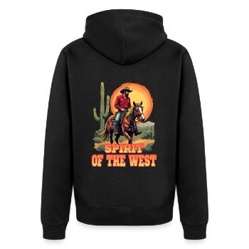 Spirit Of The West für eine Reiterin Reiter - Unisex Premium Bio Zip Hoodie - Schwarz - Hinten - Nico (187cm)