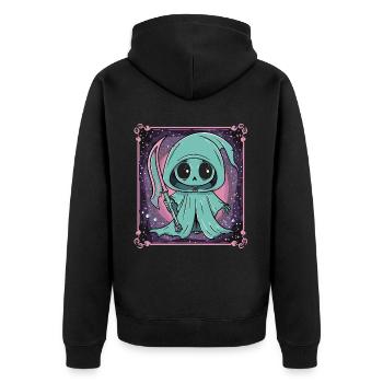 Kawaii Reaper Pastel Goth Cute Anime - Unisex Premium Bio Zip Hoodie - Schwarz - Hinten - Nico (187cm)