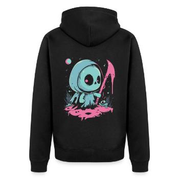 Kawaii Reaper Pastel Goth Cute Anime - Unisex Premium Bio Zip Hoodie - Schwarz - Hinten - Nico (187cm)