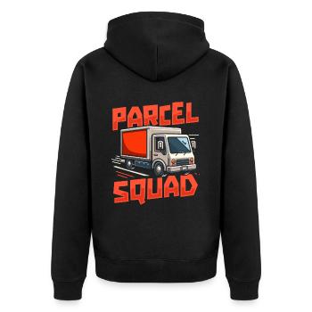 Lieferfahrer Kader - Unisex Premium Bio Zip Hoodie - Schwarz - Hinten - Nico (187cm)