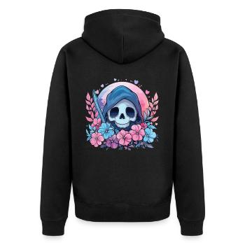 Kawaii Reaper Pastel Goth Cute Anime - Unisex Premium Bio Zip Hoodie - Schwarz - Hinten - Nico (187cm)