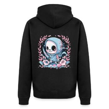 Kawaii Reaper Pastel Goth Cute Anime - Unisex Premium Bio Zip Hoodie - Schwarz - Hinten - Nico (187cm)